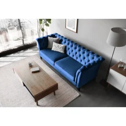 Soffa 3-sits Chesterfield Blå - Milton + Textilrengöring för möbler