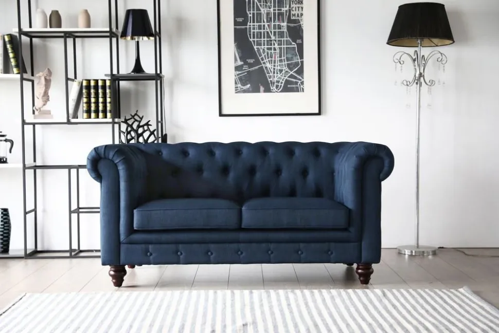 Soffa 2-sits chesterfield blå - Herron