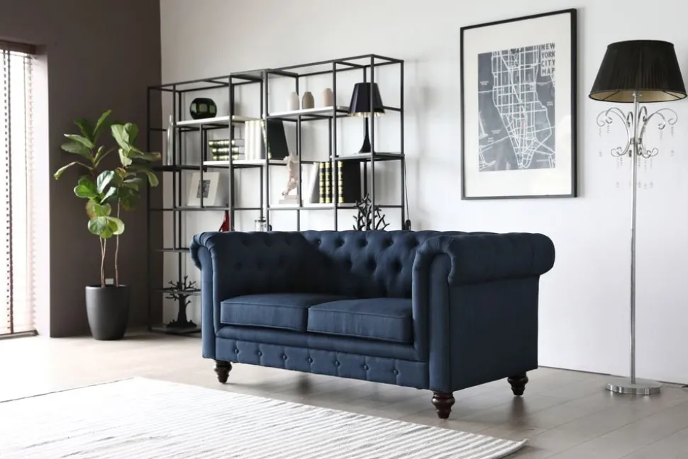 Soffa 2-sits chesterfield blå - Herron