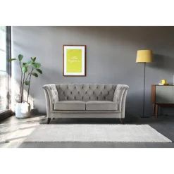 Soffa 2-sits chesterfield grå - Henry + Textilrengöring för möbler