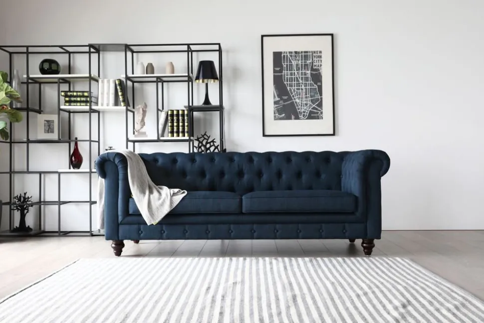 Soffa 3-sits chesterfieldsoffa blå - Herron + Fläckborttagare för möbler