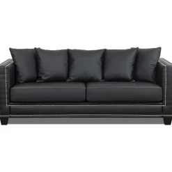 Soffa 3-sits i svart PU med nitar - 217 cm bred