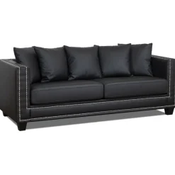 Soffa 3-sits i svart PU med nitar - 217 cm bred