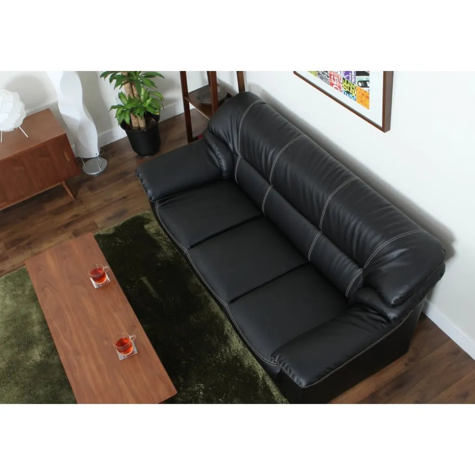 Soffa 3-sits svart konstläder - Dominic + Textilrengöring för möbler