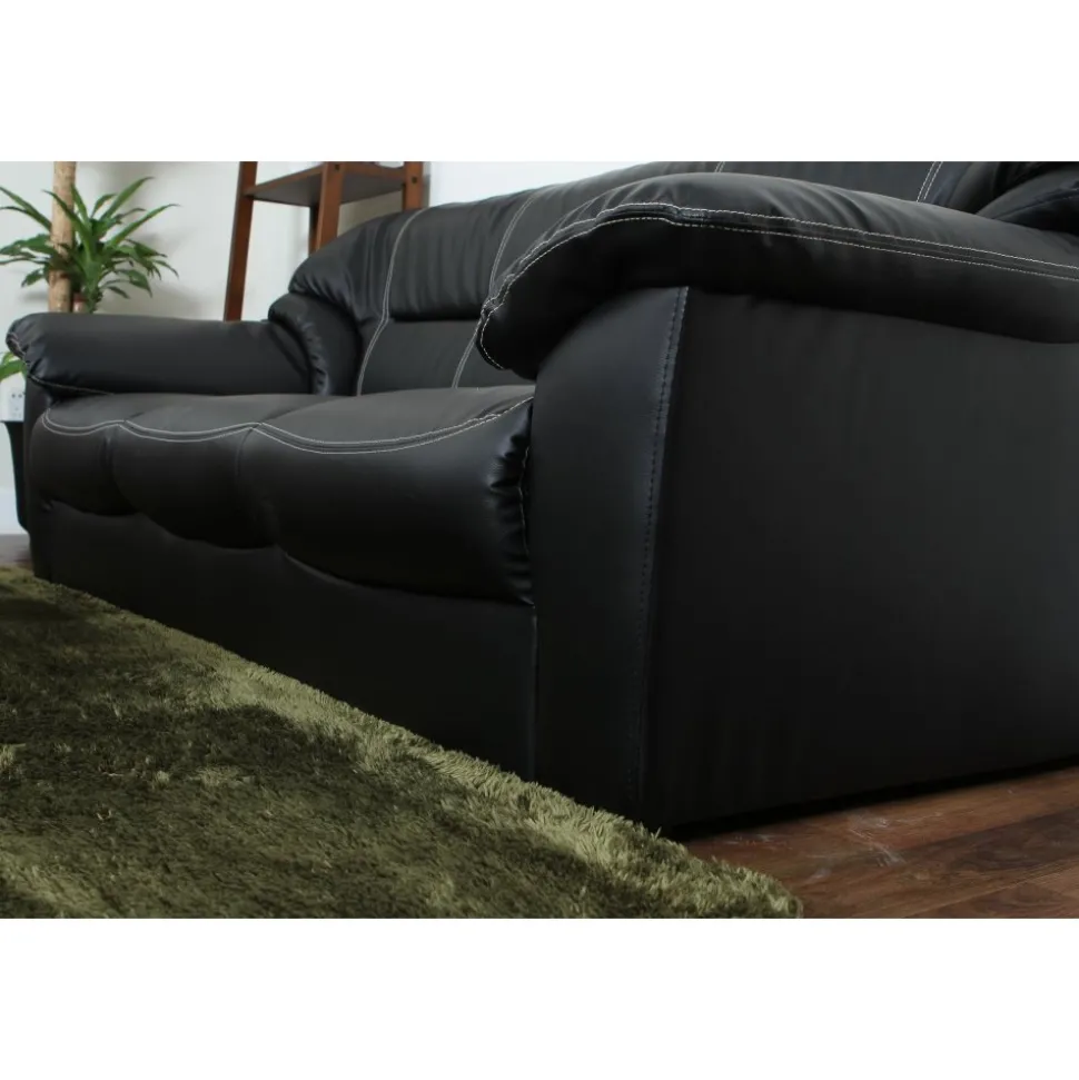 Soffa 3-sits svart konstläder - Dominic + Fläckborttagare för möbler