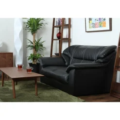 Soffa 2-sits svart konstläder - Dominic + Fläckborttagare för möbler