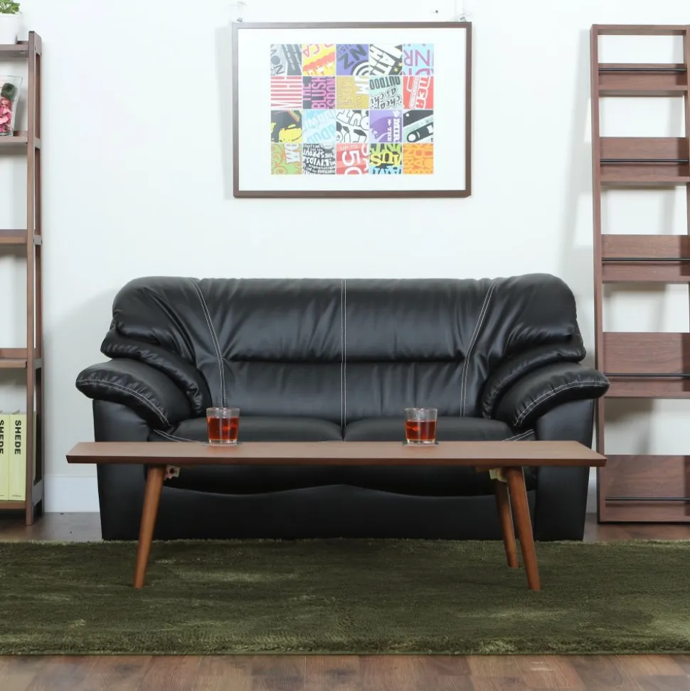 Soffa 2-sits svart konstläder - Dominic + Fläckborttagare för möbler