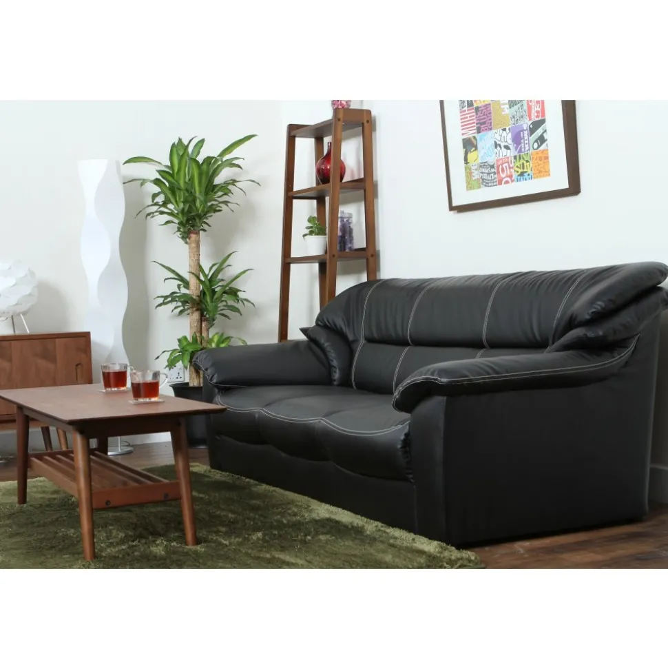 Soffa 3-sits svart konstläder - Dominic