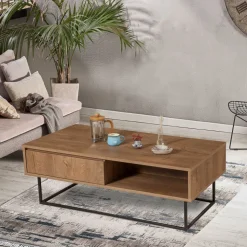 Soffbord Dale med låda i valnöt / Svart - 120x60 cm + Möbeltassar