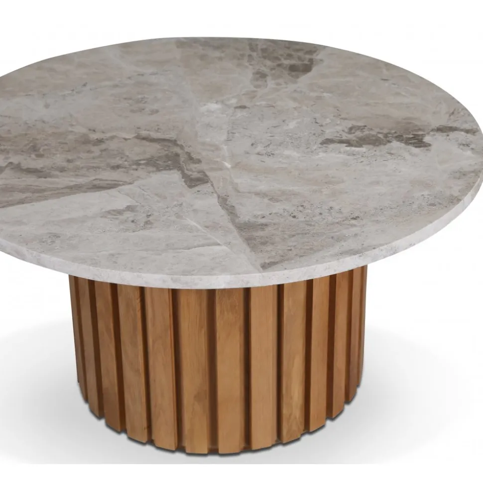 Soffbord i marmor Ø85 - Ek / gråbeige marmor