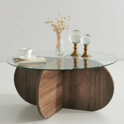 Soffbord i valnöt med glasskiva