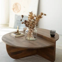 Soffbord i valnötsbetsat massivt furuträ 90 x 90 cm