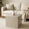 Soffbord kuben 60 x 60 x 60 cm - Beige marmor utseende + Fläckborttagare för möbler