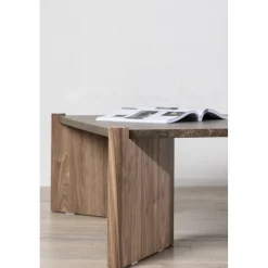 Soffbord Rogaland 100 x 100 cm - Brunt trä med brun marmor look