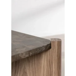 Soffbord Rogaland 100 x 100 cm - Brunt trä med brun marmor look