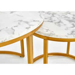 Soffbord set med 2 st Ø38/60 cm - Vit marmoreffekt/guld + Möbeltassar