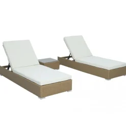 Solsängar 2 st med bord - Natur rotting + Textilskydd för utemöbler