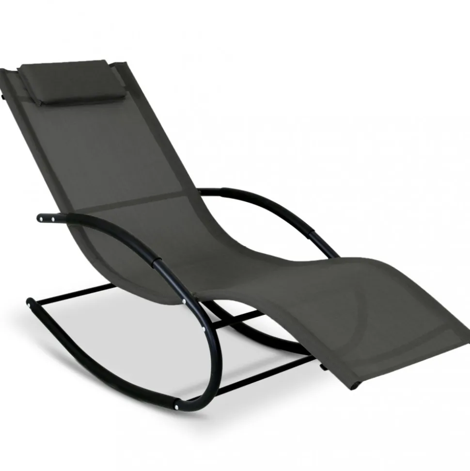 Solstol med gungfunktion - Svart + Rengöringsmedel för utemöbler