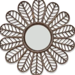 Spegel Ø90 cm brun rotting + Karta med möbeltassar på köpet!