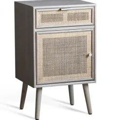 Stockholm grått sängbord med rotting + Textilrengöring för möbler