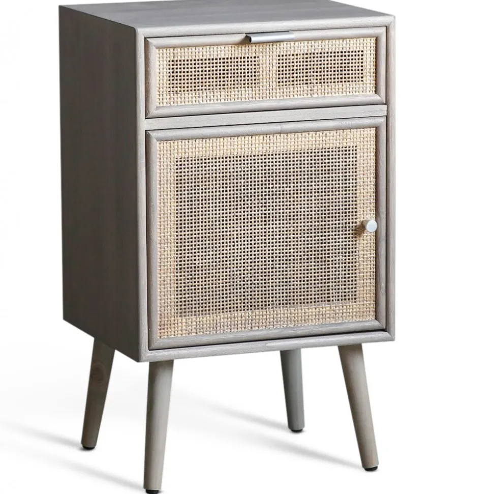 Stockholm grått sängbord med rotting + Textilrengöring för möbler