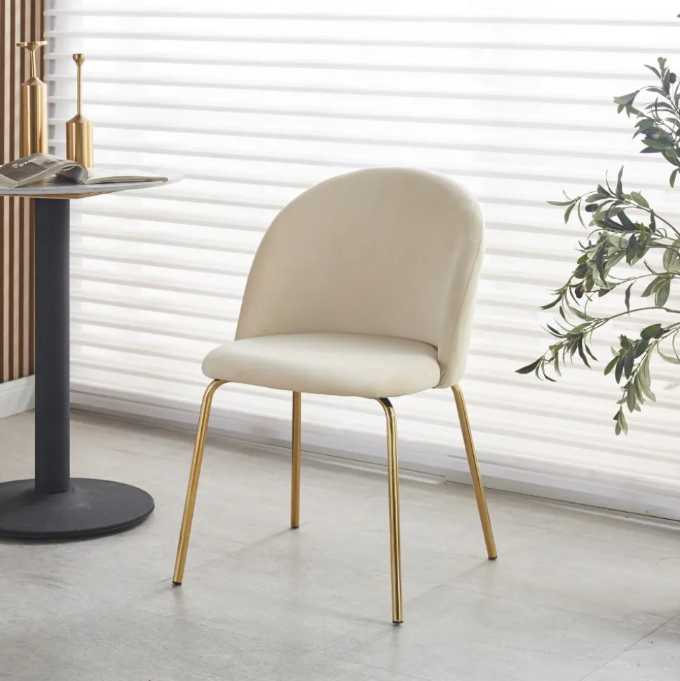 Stol beige velvet guldiga ben