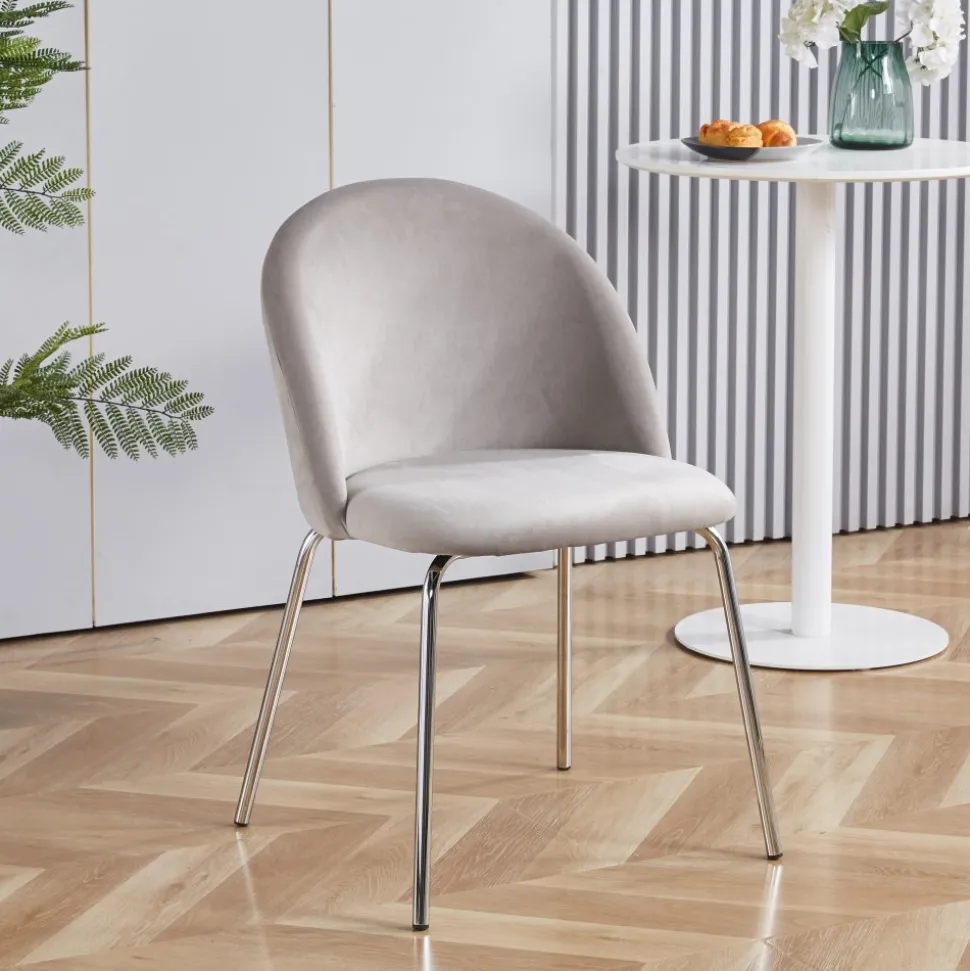 Stol gråbeige sammet kromade ben + Möbeltassar