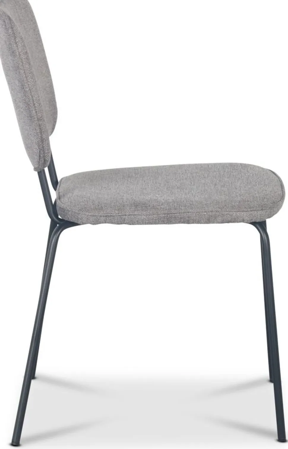 Stol i grått tyg med svarta ben