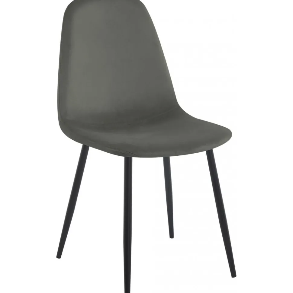 Stol i mörkgrå sammet med svarta ben