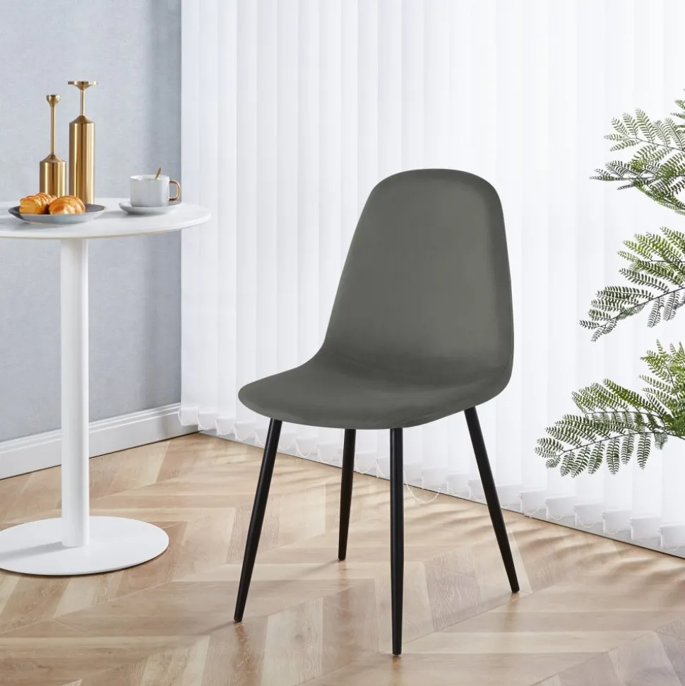 Stol i mörkgrå sammet med svarta ben