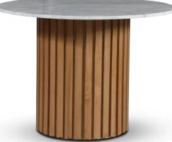 Sumo matbord i marmor Ø105 cm - Oljad ek / Ljus marmor