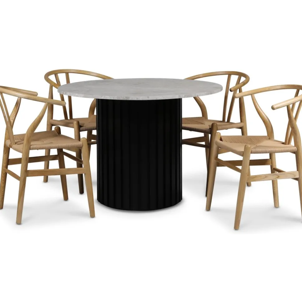 Sumo matgrupp Ø105 cm inkl. 4 st Brandon matstol - Svartbets / Silver marmor + 4.00 x Stolsdyna