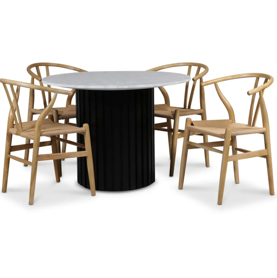 Sumo matgrupp Ø105 cm inkl. 4 st Brandon matstolar - Svartbets / Ljus marmor