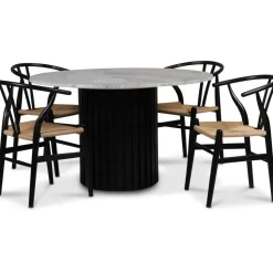 Sumo matgrupp Ø130cm inkl. 4 st Brandon svarta matstolar - Svartbets / Silver marmor + 4.00 x Stolsdyna