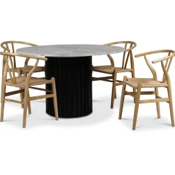 Sumo matgrupp Ø130cm inkl. 4 st Brandon matstolar - Svartbets / Silver marmor + 4.00 x Stolsdyna