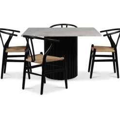 Sumo matgrupp 120x120 cm inkl. 4 st Brandon svarta matstolar - Svartbets / Silver marmor