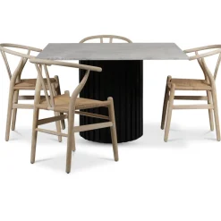Sumo matgrupp 120x120 cm inkl. 4 st Brandon matstolar whitewash - Svartbets / Silver marmor