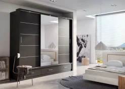 Svart garderob med inredning 250 cm