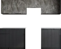 Tamara komplett kök 240 cm - Grå marmor/svart/grå