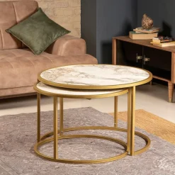 Tambur satsbord 66x43 | 80x50 cm - Guld/vit marmor