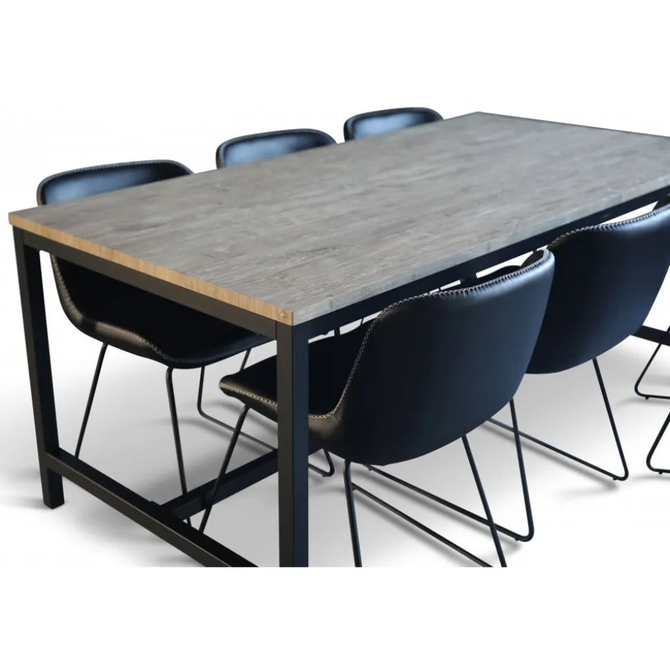 Texas matgrupp med 6 st Texas matstolar Svart PU + Texas matbord whitewash 180x90 cm + 4.00 x Möbeltassar