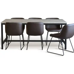 Texas matgrupp med 6 st Texas matstolar Brun PU + Texas matbord whitewash 180x90 cm + 4.00 x Möbeltassar