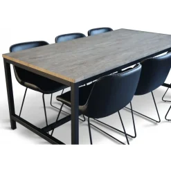 Texas matgrupp med 6 st Texas matstolar Svart PU + Texas matbord whitewash 180x90 cm + 6.00 x Stolsdyna