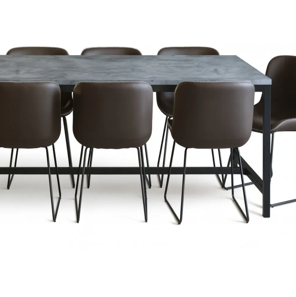 Texas matgrupp med 8 st Texas matstolar Brun PU + Texas matbord betong 200x100 cm + 5.00 x Möbeltassar