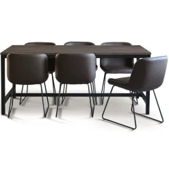 Texas matgrupp med 6 st Texas matstolar Brun PU + Texas matbord mörkbrun ek 180x90 cm + 4.00 x Möbeltassar