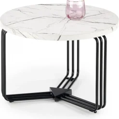 Tisvilde soffbord Ø55 cm - Vit marmor/svart