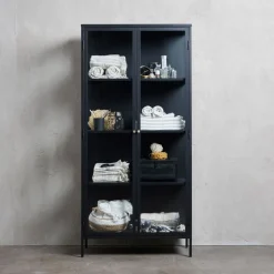 Toddy svart metallskåp med glasdörrar H190 cm