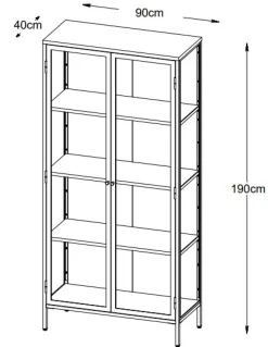 Toddy svart metallskåp med glasdörrar H190 cm