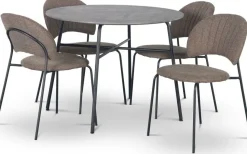 Tofta matgrupp Ø100 cm bord i betongimitation + 4 st Hogrän bruna stolar + 4.00 x Stolsdyna