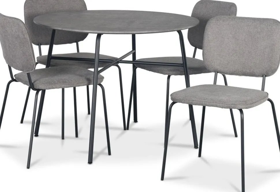 Tofta matgrupp Ø100 cm bord i betongimitation + 4 st Lokrume grå stolar